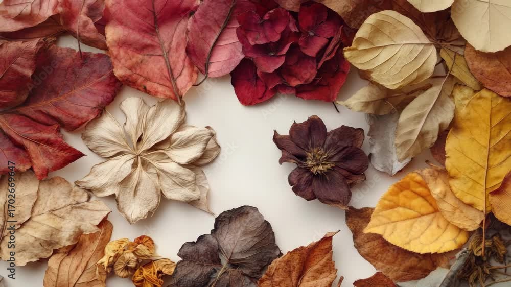 Poster close-up of various autumn leaves creating a colorful pattern. suitable for decorative purposes duri
