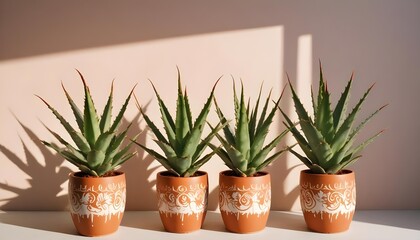 Fototapeta premium Aloe Vera Plants in Decorative Pots