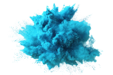 blue aquamarine turquoise color powder dust explosion PNG transparent background isolated graphic resource. Celebration, colorful festival, run or party element