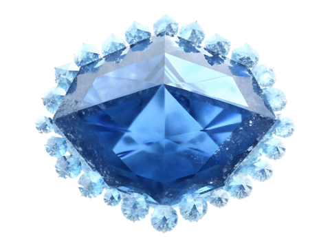 Blue faceted gem ice isolated on a transparent background