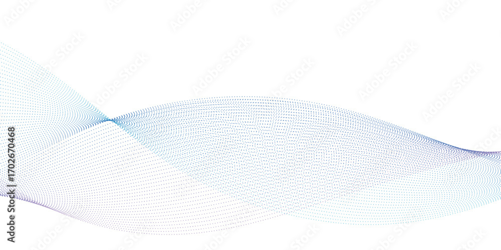 Aufkleber dynamic particle waves in a blue halftone a flowing dot curve against a white backdrop, embodying te