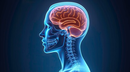 futuristic digital x ray of brain 3d render