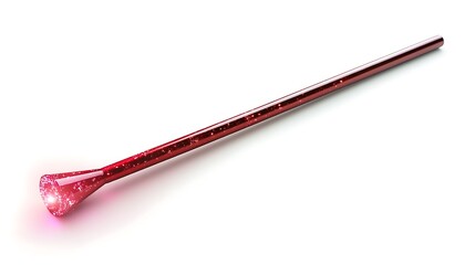 Shiny Red Glittery Wand Glowing Sparkles on a White Background, Magic Concept