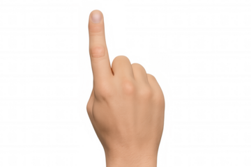 Hand pointing upward, index finger raised, transparent background showcasing precise gesture for seamless digital design integration