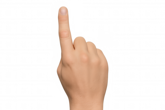 Hand pointing upward, index finger raised, transparent background showcasing precise gesture for seamless digital design integration