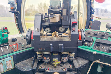 Old soviet Mi-24 military helicopter dashboard with old analog displays