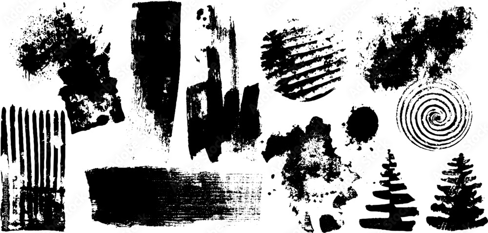 Aufkleber Abstract black ink border set with zigzag and broken patterns for artistic design