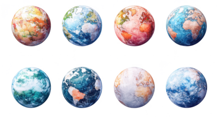 Set of illustrations of an Earth in polygonal style isolated on transparent background