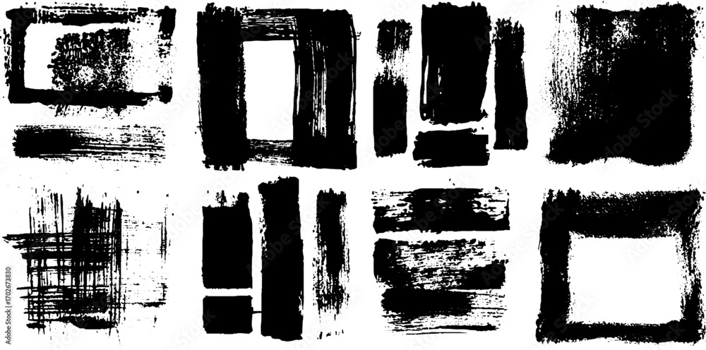 Poster black ink abstract texture set with jagged blocks for creative design projects
