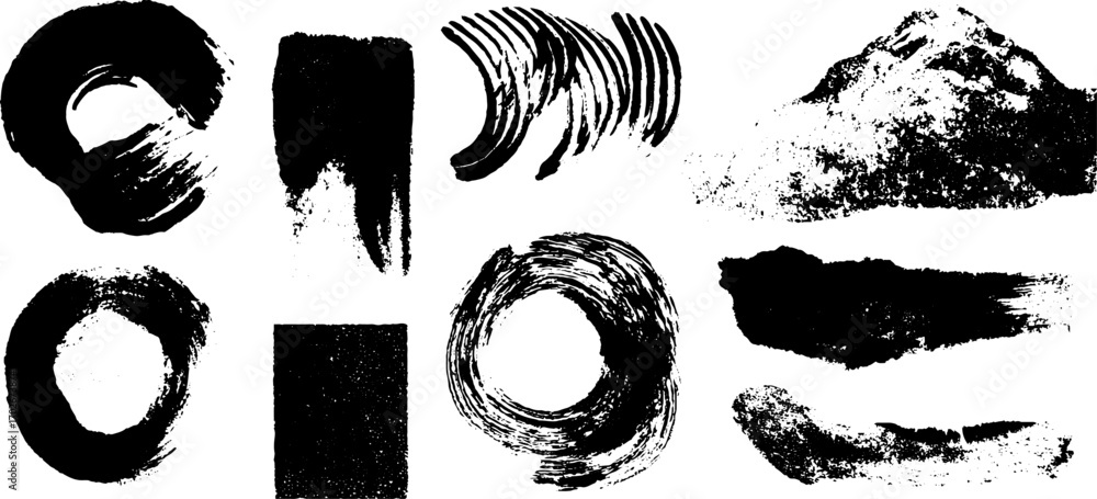 Poster abstract black ink texture collection with scribbled lines for design projects