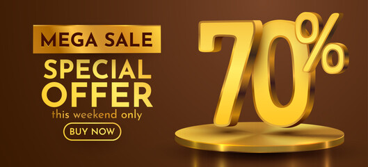 70 percent with podium. Sale, discount or bonus concept. Vector illustration