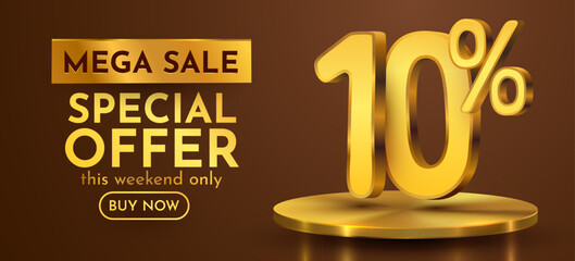 10 percent with podium. Sale, discount or bonus concept. Vector illustration