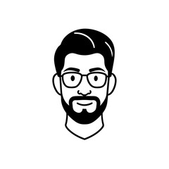 Man with beard and glasses in black and white style on transparent background