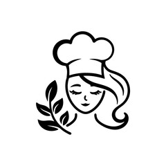 Obraz premium Chef woman with leaves and closed eyes illustration on transparent background