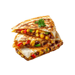 Delicious Stack of Three Quesadillas with Corn, Peppers, and Black Beans