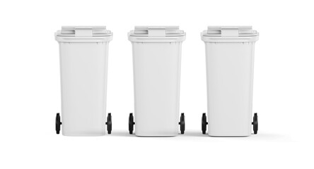 Set of Three Plastic Trash Bins Mockup for Recycling and Waste Sorting Branding