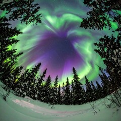 Northern Lights over wintry forest