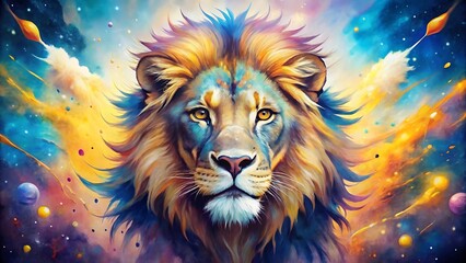 A vibrant lion with a rainbow mane stands proudly, radiating joy and color in a stunning display of artistic expression