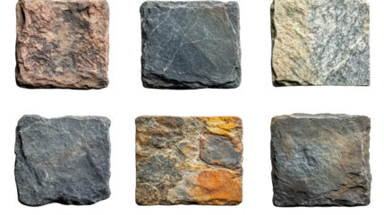 Set of square stone signboards isolated on transparent background