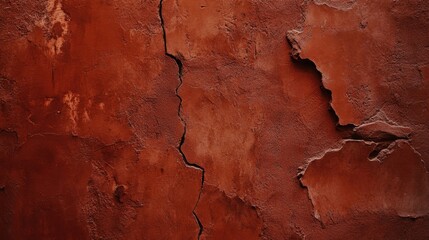 Fototapeta premium Deep crack bisects a weathered, reddish-brown surface.