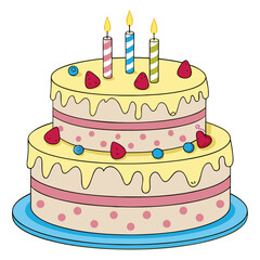 Birthday Cake Illustration with Candles and Decorations