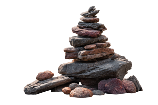 Rock pile cairn hiking route mark PNG cutout isolated 