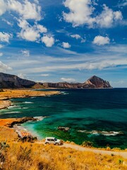 Crystal Clear Sea and Beach in Sicily with View of Mount Cofano