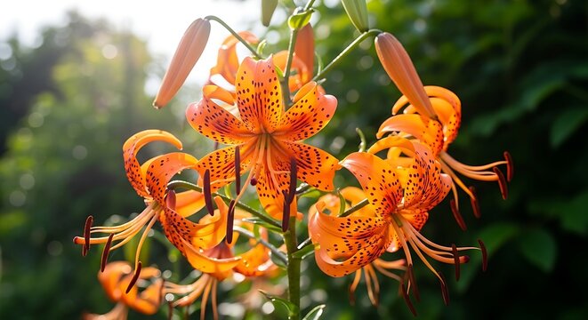 Vibrant Tiger Lilies Blooming in Summer Garden. - Powered by Adobe