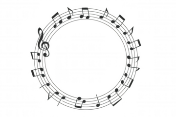 Musical notes creating a circular frame on a transparent background, ideal for music-themed projects