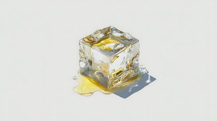 Abstract geometric crystal sculpture with vibrant yellow and earth tones on a light gray background