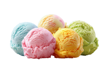 Set bundle of vibrant ice cream scoops with flavor cues transparent PNG