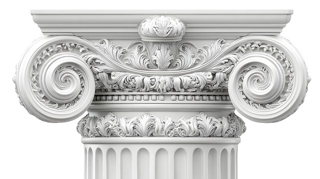 Ornate ionic capital showcasing classical architecture and intricate leaf details