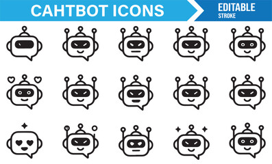 Artificial intelligence chatbot symbols with minimal line robot expressions