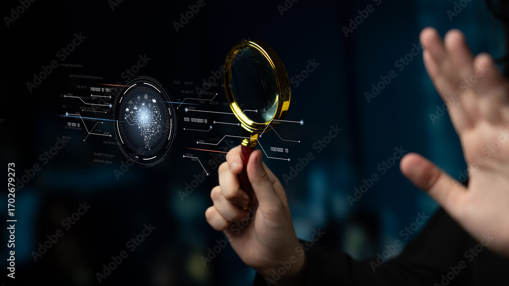 Aufkleber ai artificial intelligence with digital brain and connected data circuit. ai core processes data, ai
