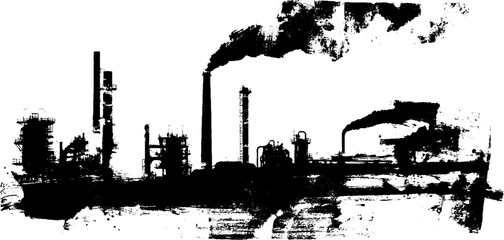 Obraz premium Industrial factory silhouette in black ink with urban grunge art elements