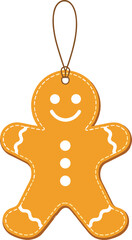 Gingerbread man ornament with icing and stitched edges, Christmas cookie clipart, festive holiday icon, vector illustration, isolated, cad drawing flat vector illustration
