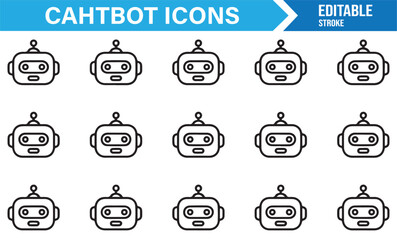 Fototapeta premium Vector chatbot face icons in outline style for digital communication and AI technology