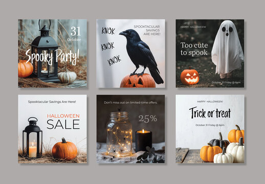 Halloween social media square post layout set
