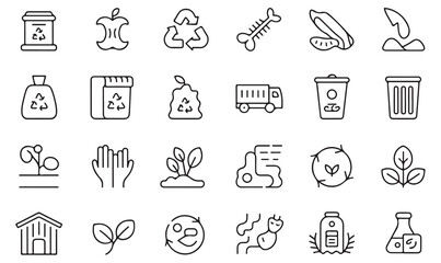 Naklejka premium Line icon set of recycling, compost, and waste disposal with eco-friendly sustainability and environmental conservation symbols in outline style