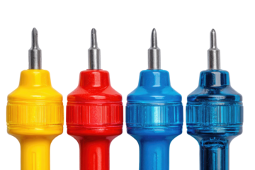 Four colorful screwdrivers in a row