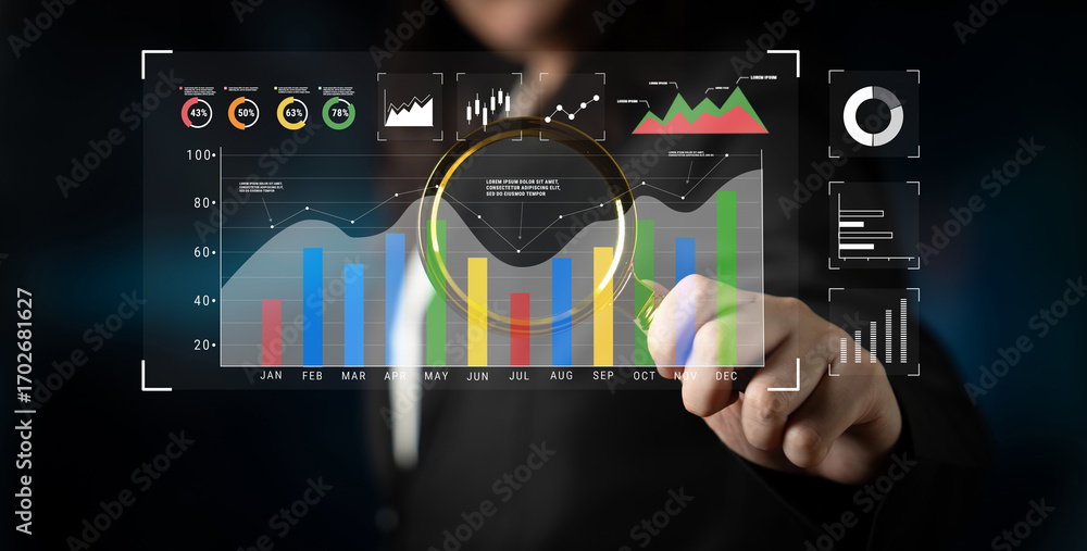 Aufkleber a business data analysis and performance monitoring dashboard. a collection of charts and graphs for