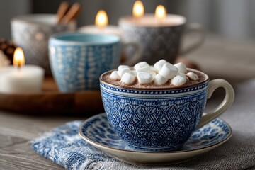 family holiday gathering, artistically captured cozy family gathering with hot drinks, hanukkah candles, and decor, perfect for lifestyle