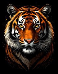 Tiger portrait against a black background