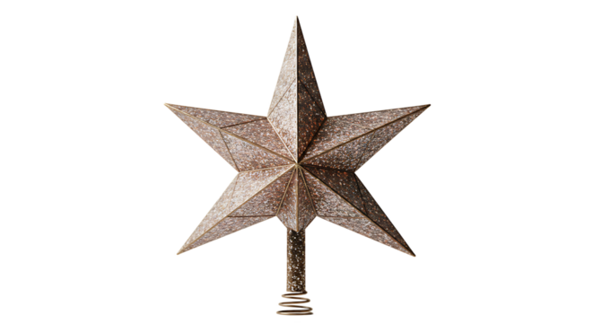 Golden Glitter Christmas Tree Topper Star Ornament with Coiled Base, Transparent Background
