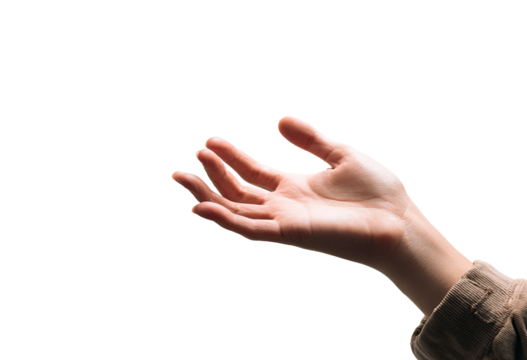 Open hand reaching upward against a dark background
