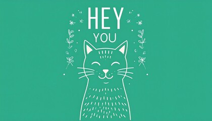 Cute cat graphic with "Hey You" text