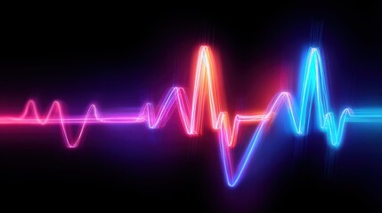 Vibrant neon heartbeat waveform on a dark background, symbolizing life and energy in a digital world