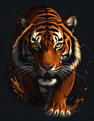 Tiger portrait, dark background, dramatic lighting