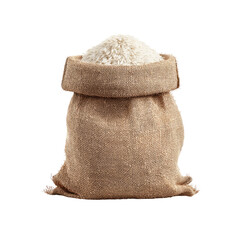 A burlap sack filled with white rice (1)