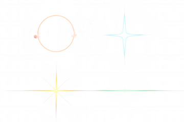 Luminous lines, starry elements radiating across transparent backdrop, offering dynamic visual enhancement for graphic design compositions